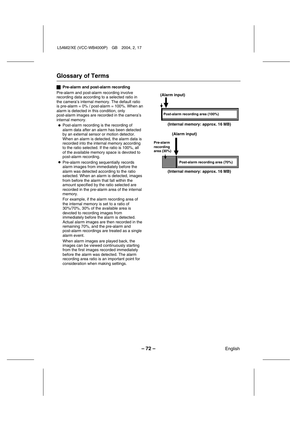 Glossary of terms | Sanyo VCC-WB4000P User Manual | Page 73 / 78