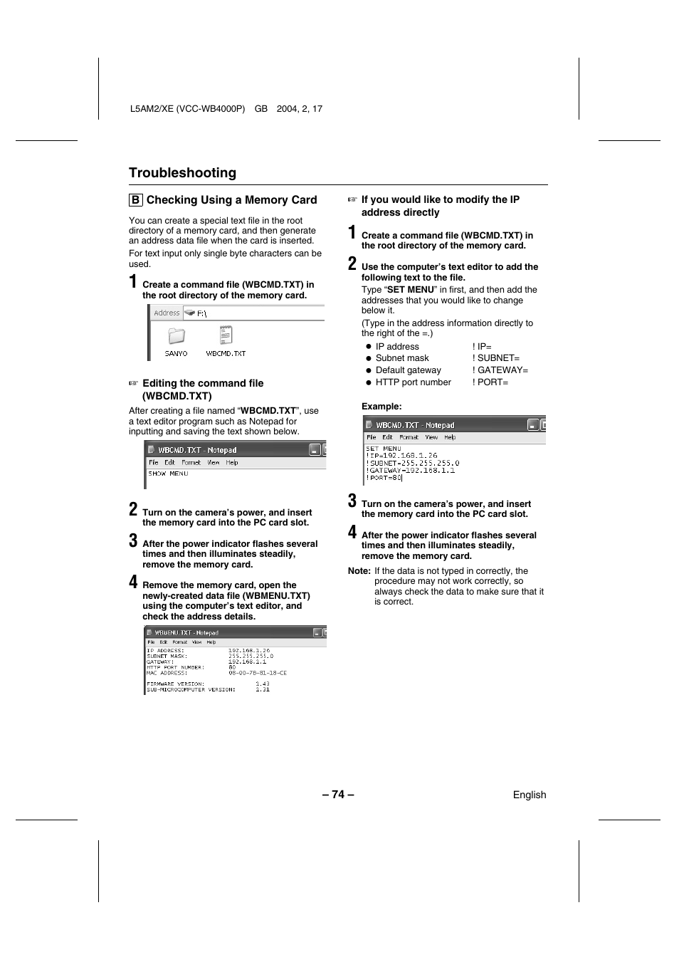 Sanyo VCC-WB4000P User Manual | Page 75 / 78