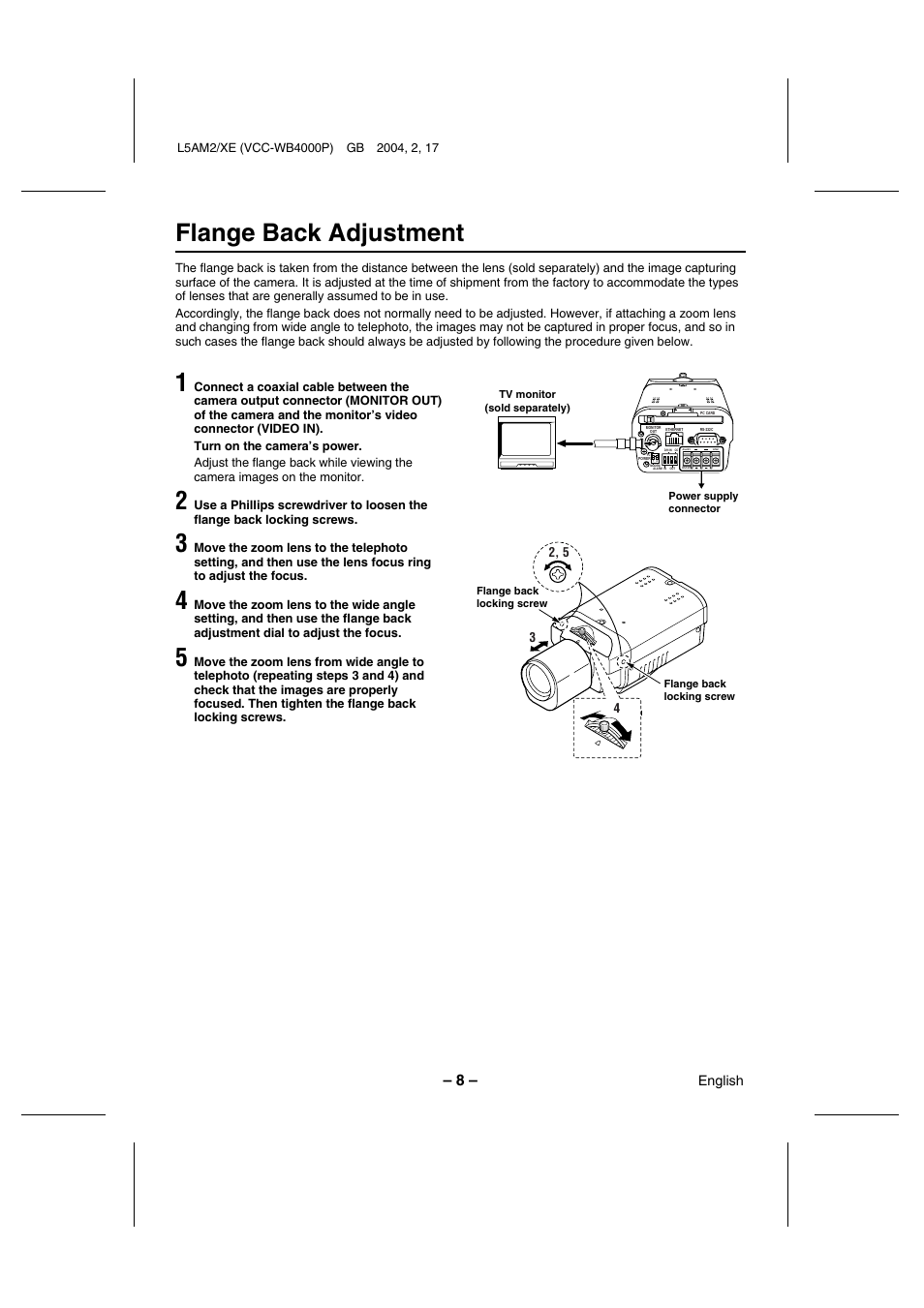 Flange back adjustment | Sanyo VCC-WB4000P User Manual | Page 9 / 78