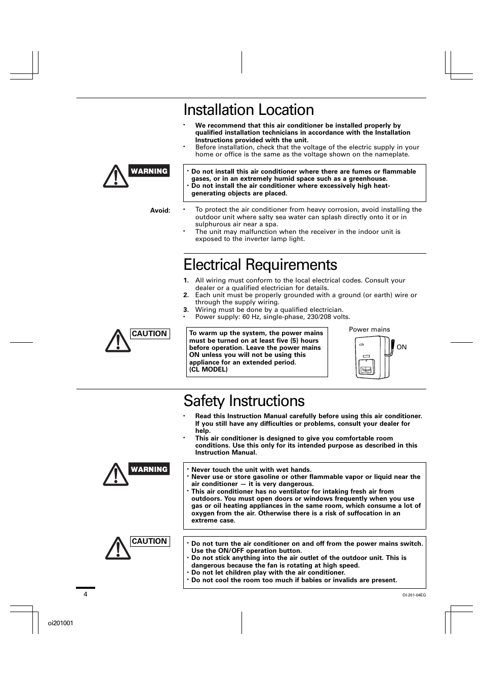 Installation location, Electrical requirements, Safety instructions | Sanyo XS4232 User Manual | Page 4 / 24