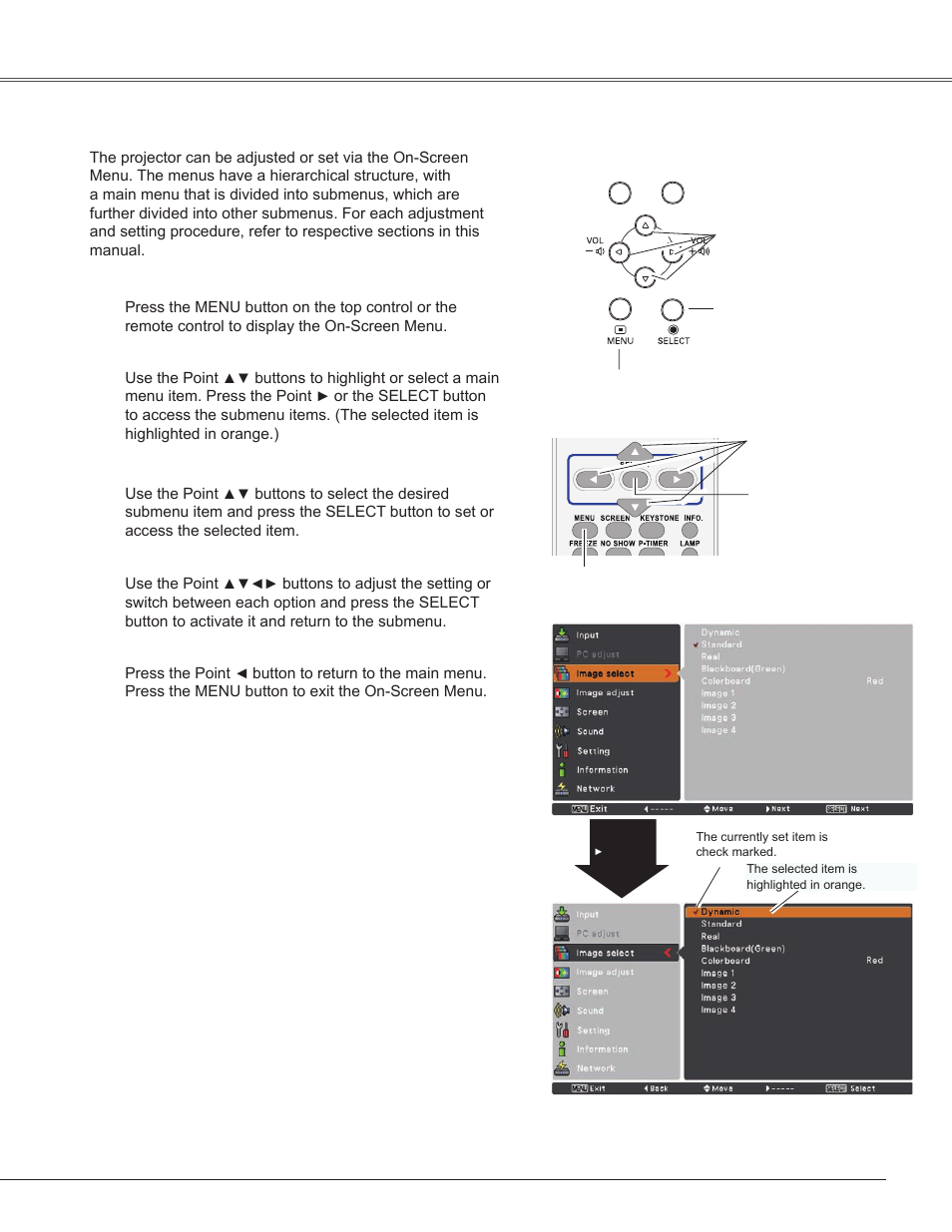 How to operate the on-screen menu, Basic operation | Sanyo PLC-WXU300K User Manual | Page 21 / 82