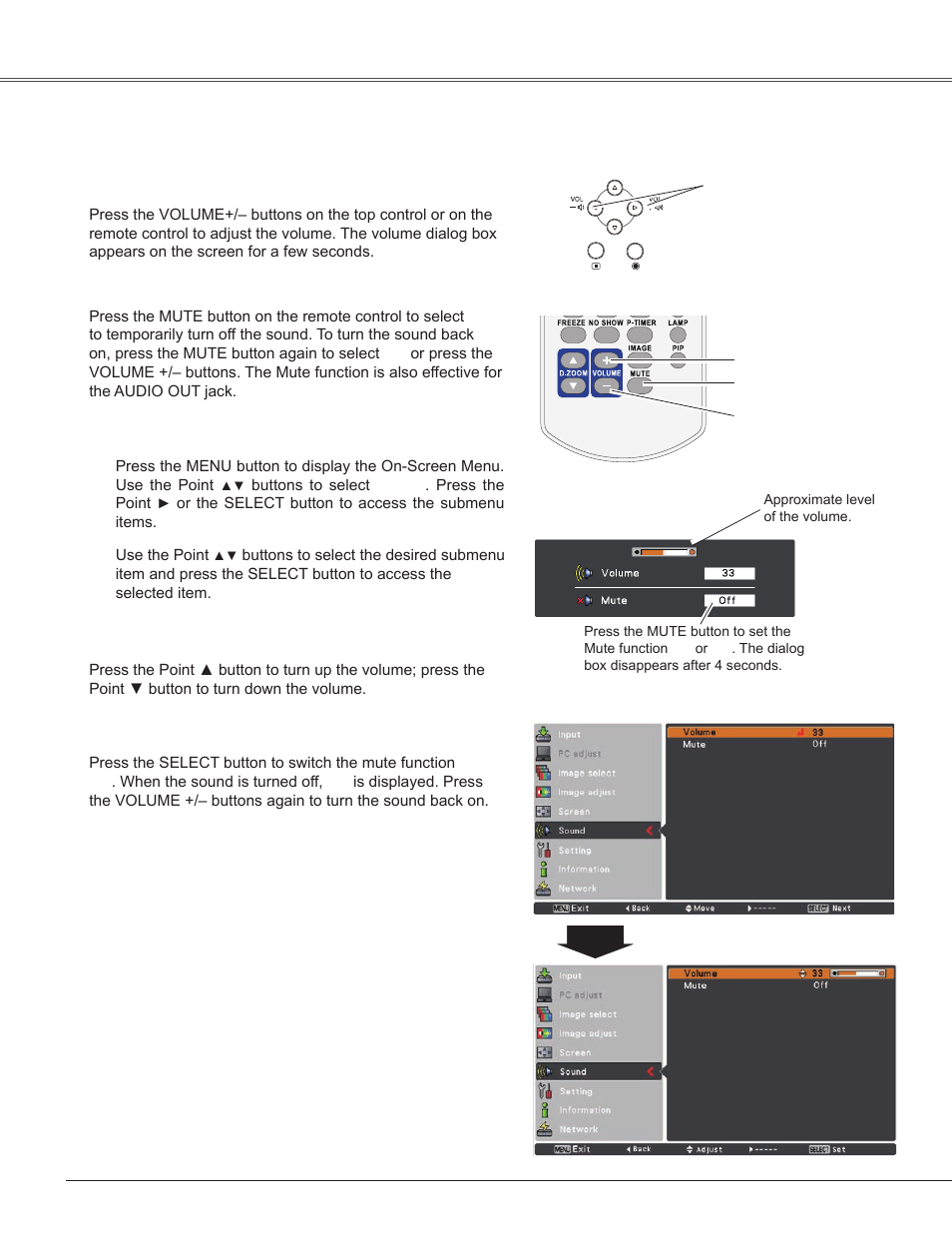 Sound adjustment, Basic operation | Sanyo PLC-WXU300K User Manual | Page 24 / 82
