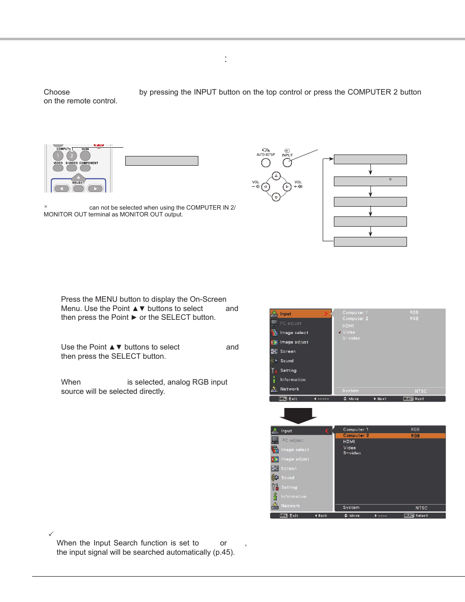 Input source selection (computer 2: rgb), Input source selection (computer  : rgb), Computer input | Sanyo PLC-WXU300K User Manual | Page 28 / 82