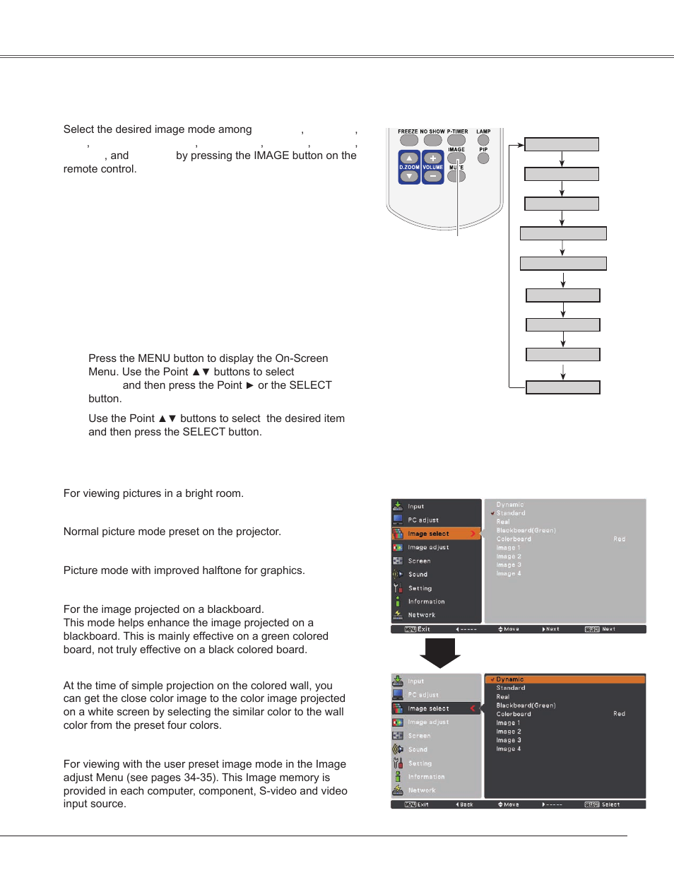 Image mode selection, Computer input | Sanyo PLC-WXU300K User Manual | Page 33 / 82