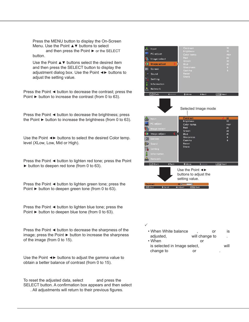 Image adjustment, Computer input | Sanyo PLC-WXU300K User Manual | Page 34 / 82
