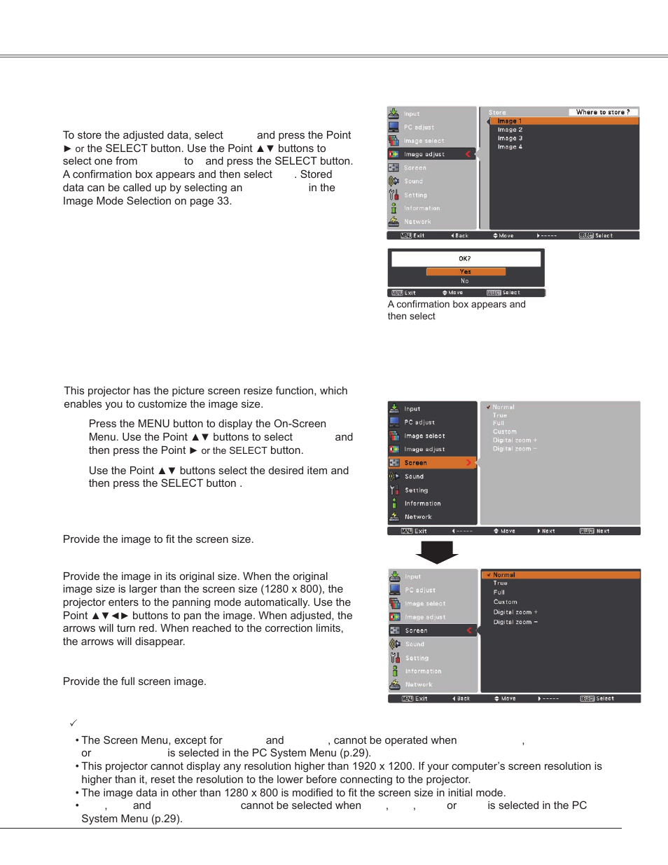 Screen size adjustment, Computer input | Sanyo PLC-WXU300K User Manual | Page 35 / 82