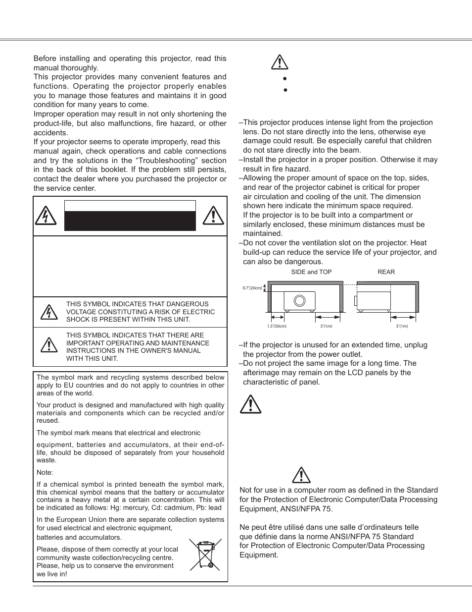 To the owner, 4to the owner, Caution | Safety precaution | Sanyo PLC-WXU300K User Manual | Page 4 / 82