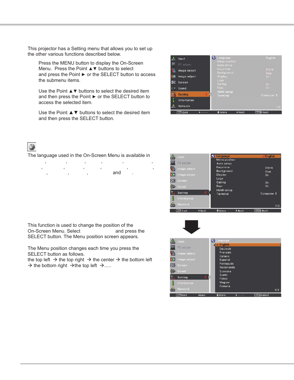 Setting | Sanyo PLC-WXU300K User Manual | Page 44 / 82