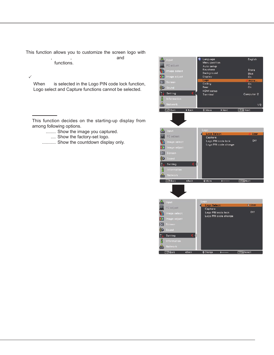 Setting | Sanyo PLC-WXU300K User Manual | Page 47 / 82