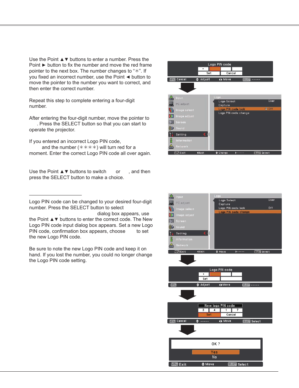 Setting | Sanyo PLC-WXU300K User Manual | Page 49 / 82