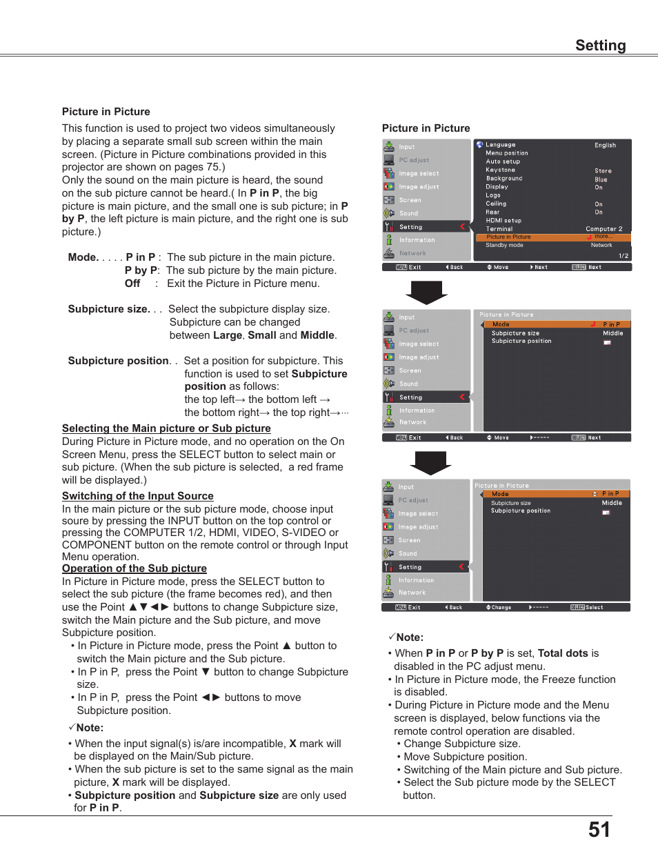 Setting | Sanyo PLC-WXU300K User Manual | Page 51 / 82