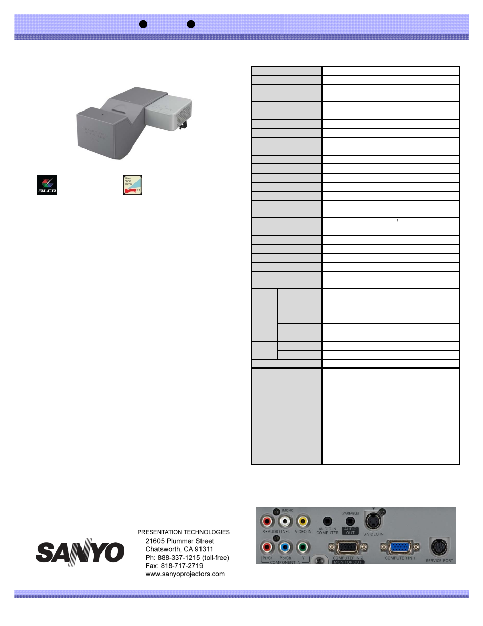 Sanyo 2000 LUMENS PLC--XL50A User Manual | 1 page