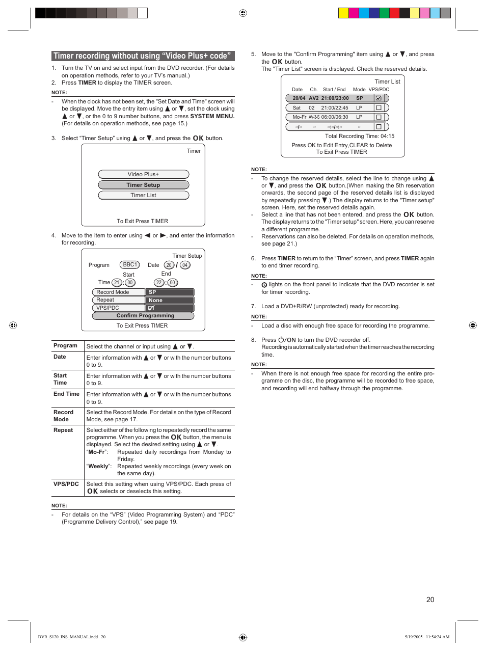 Timer recording without using “video plus+ code | Sanyo DVR-S120 User Manual | Page 21 / 40