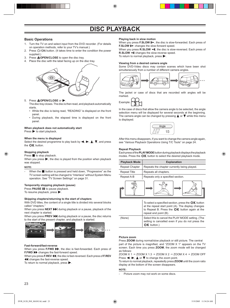 Disc playback | Sanyo DVR-S120 User Manual | Page 24 / 40