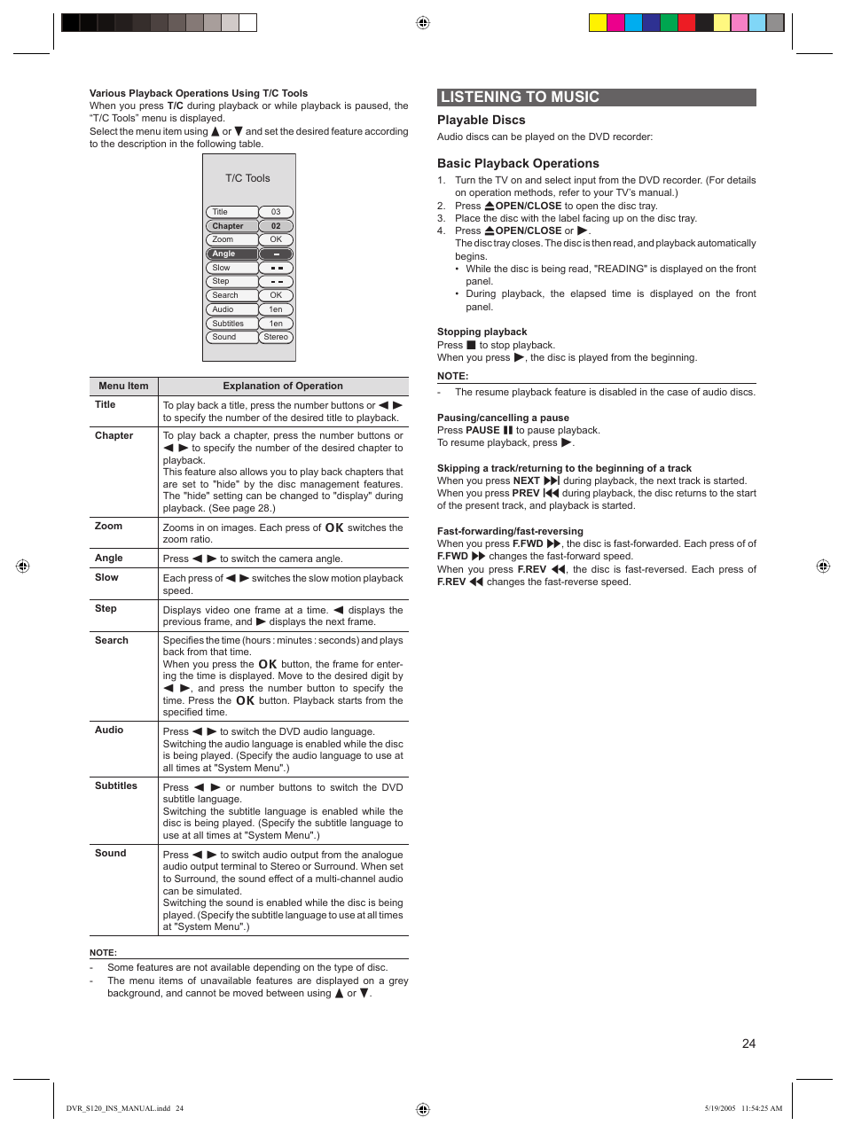 Listening to music | Sanyo DVR-S120 User Manual | Page 25 / 40