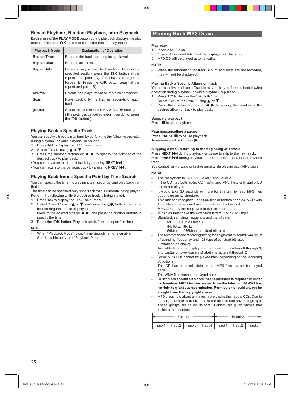 Playing back mp3 discs | Sanyo DVR-S120 User Manual | Page 26 / 40