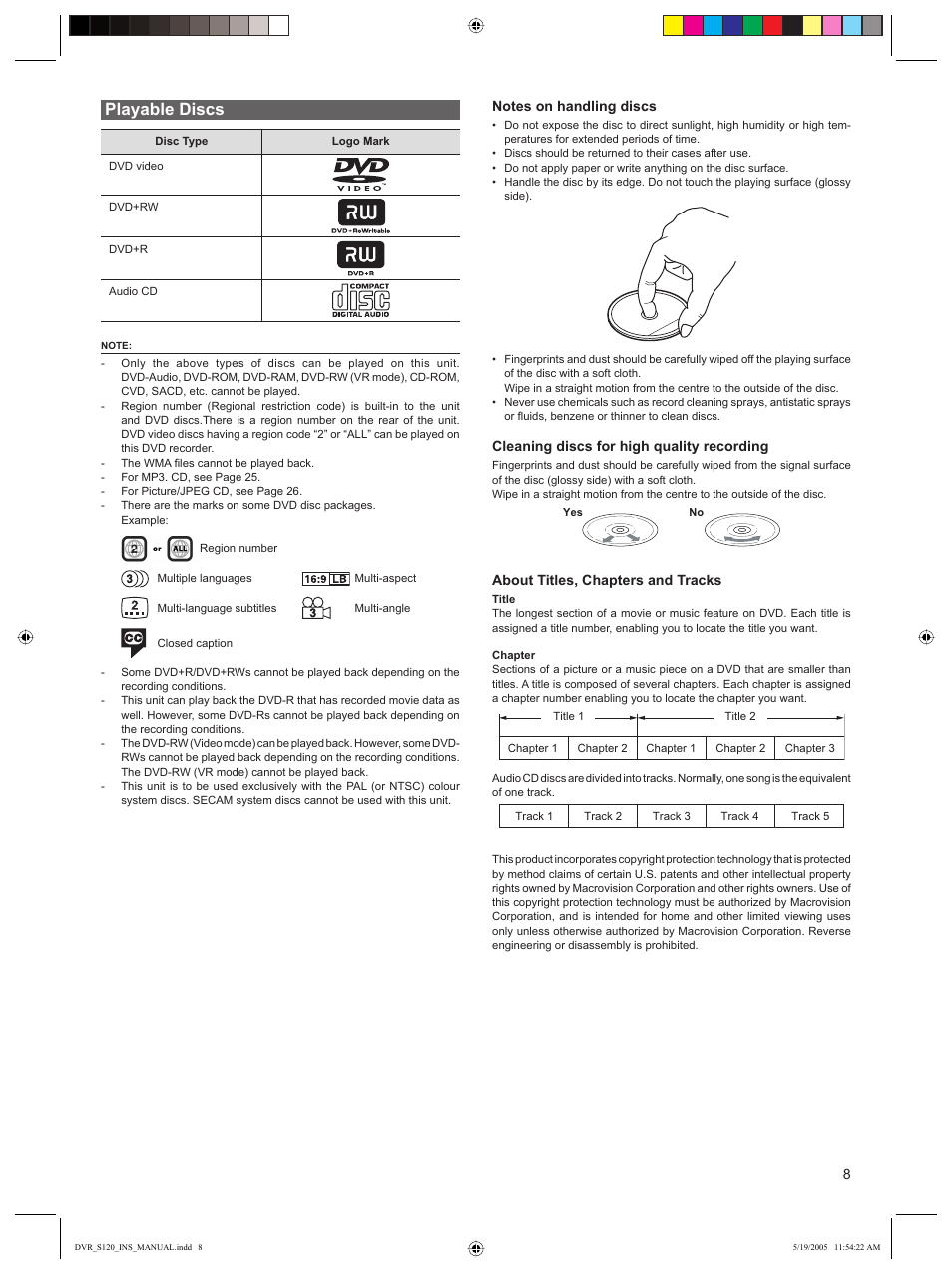 Playable discs | Sanyo DVR-S120 User Manual | Page 9 / 40