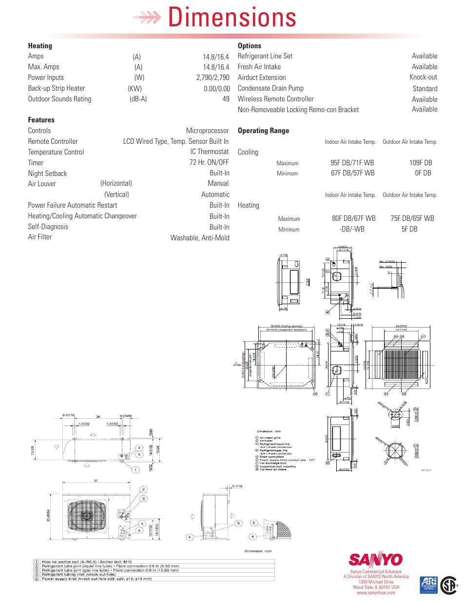 Dimensions | Sanyo XHWX2672R User Manual | Page 2 / 2