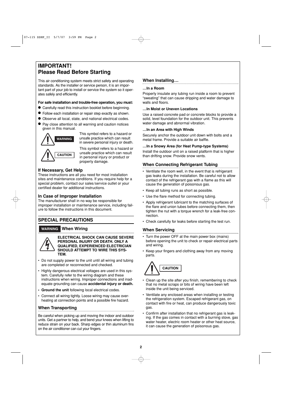 Important! please read before starting | Sanyo C4272R S/C User Manual | Page 2 / 111