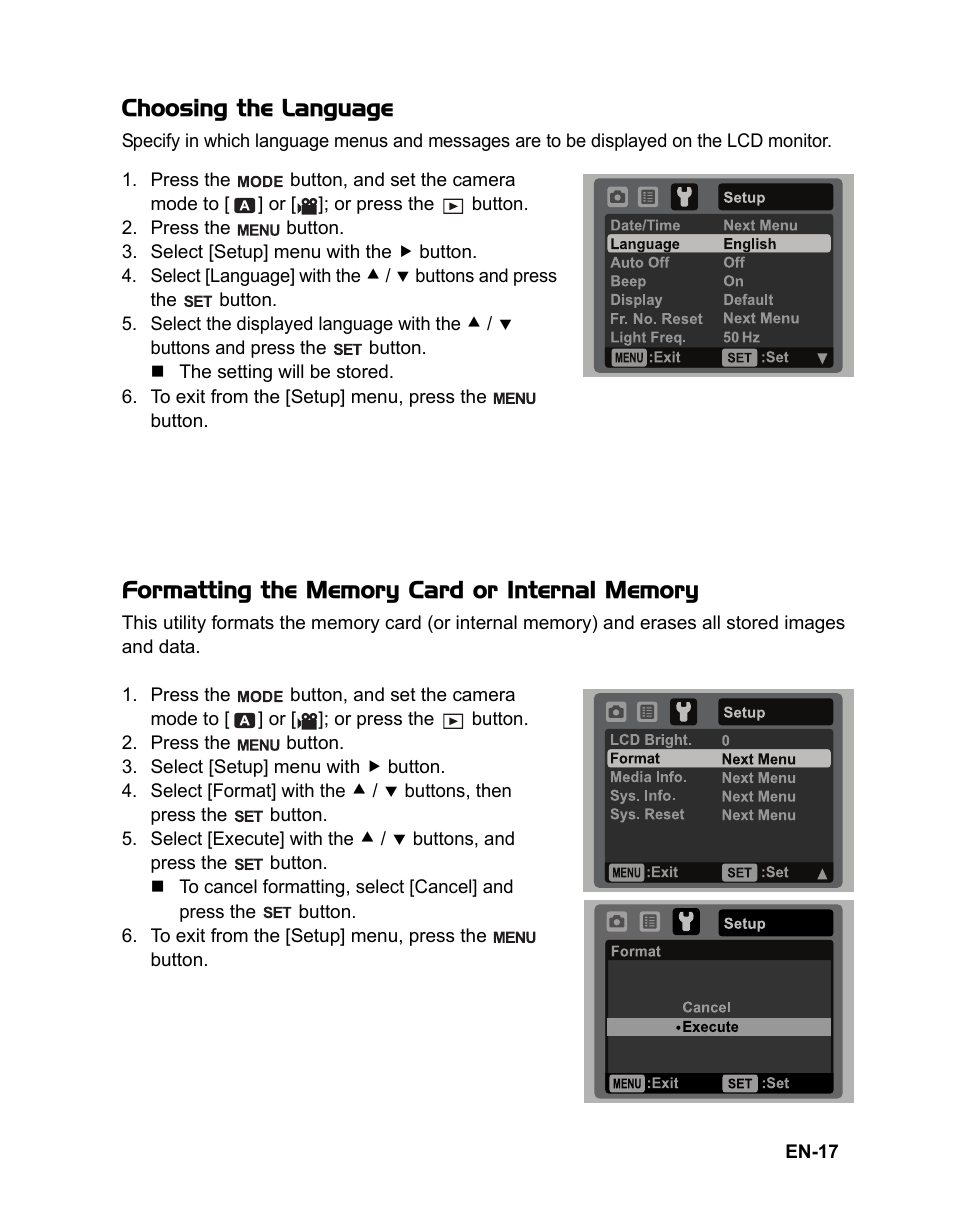 Choosing the language | Sanyo VPC-S885 User Manual | Page 18 / 45