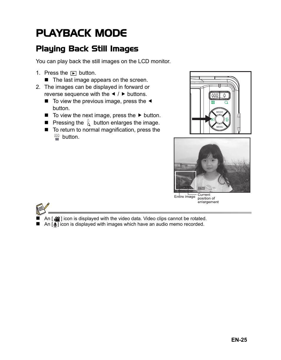 Playback mode, Playing back still images | Sanyo VPC-S885 User Manual | Page 26 / 45