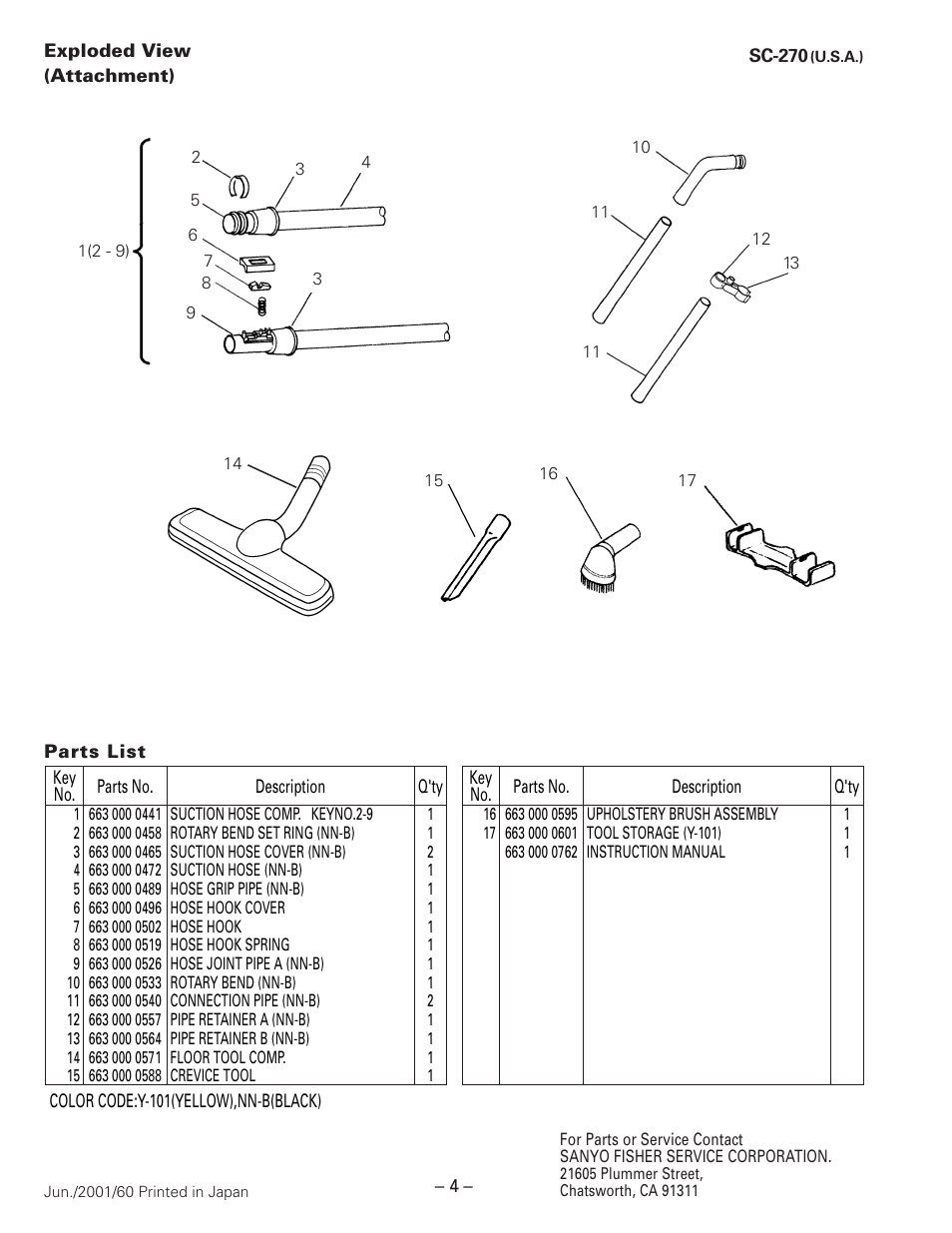 Exploded view(attachment), Parts list(attachment) | Sanyo SC-270 User Manual | Page 4 / 4