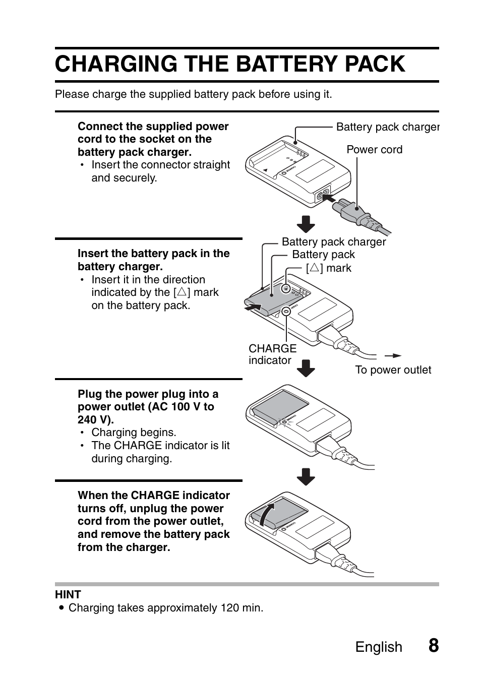 Charging the battery pack | Sanyo VPC-X1200EX User Manual | Page 17 / 72