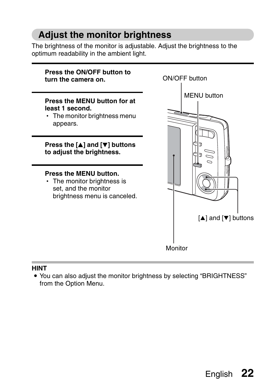 Adjust the monitor brightness | Sanyo VPC-X1200EX User Manual | Page 31 / 72