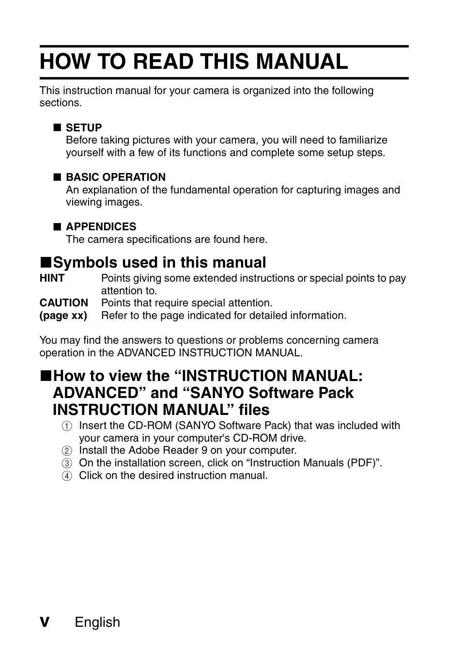 How to read this manual, K symbols used in this manual, English | Sanyo VPC-X1200EX User Manual | Page 6 / 72