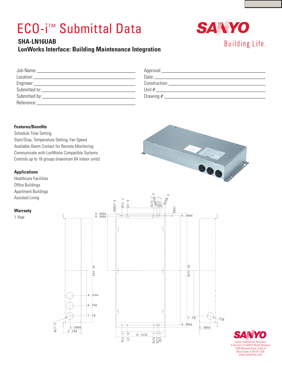 Sanyo ECO-i SHA-LN16UAB User Manual | 1 page