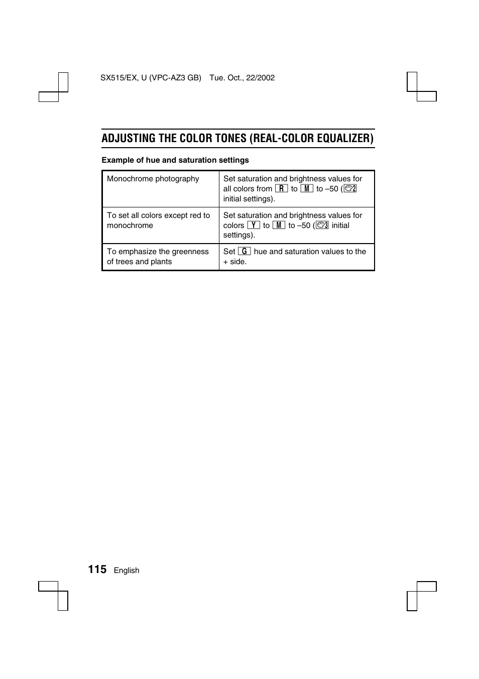 Adjusting the color tones (real-color equalizer) | Sanyo VPC-AZ3 EX User Manual | Page 118 / 207
