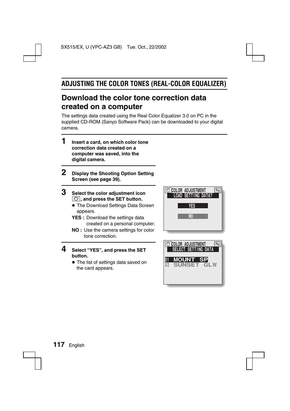 Adjusting the color tones (real-color equalizer) | Sanyo VPC-AZ3 EX User Manual | Page 120 / 207