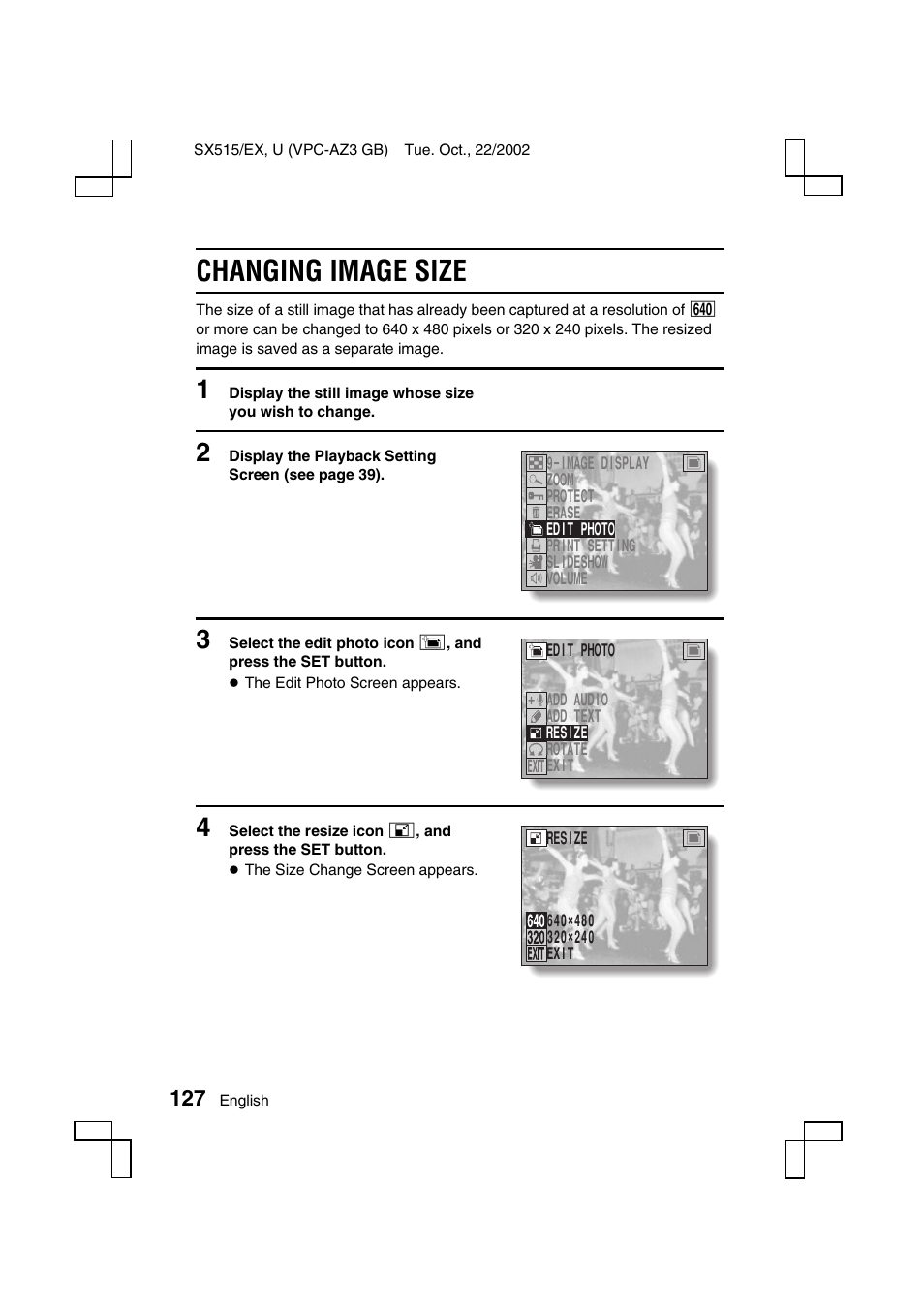 Changing image size | Sanyo VPC-AZ3 EX User Manual | Page 130 / 207