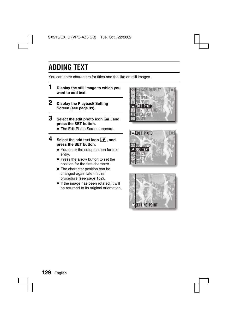 Adding text | Sanyo VPC-AZ3 EX User Manual | Page 132 / 207