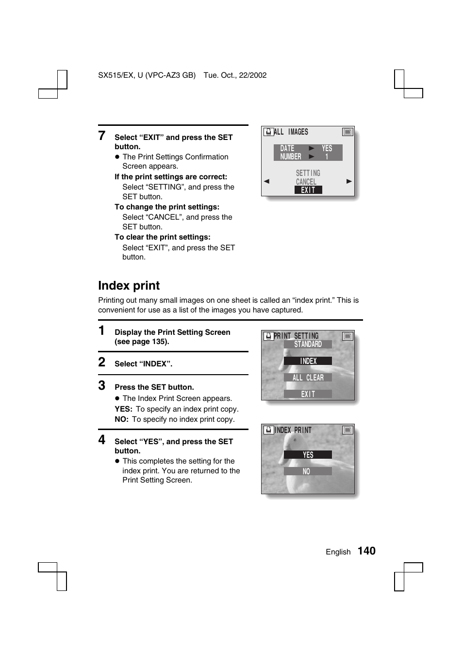 Index print | Sanyo VPC-AZ3 EX User Manual | Page 143 / 207