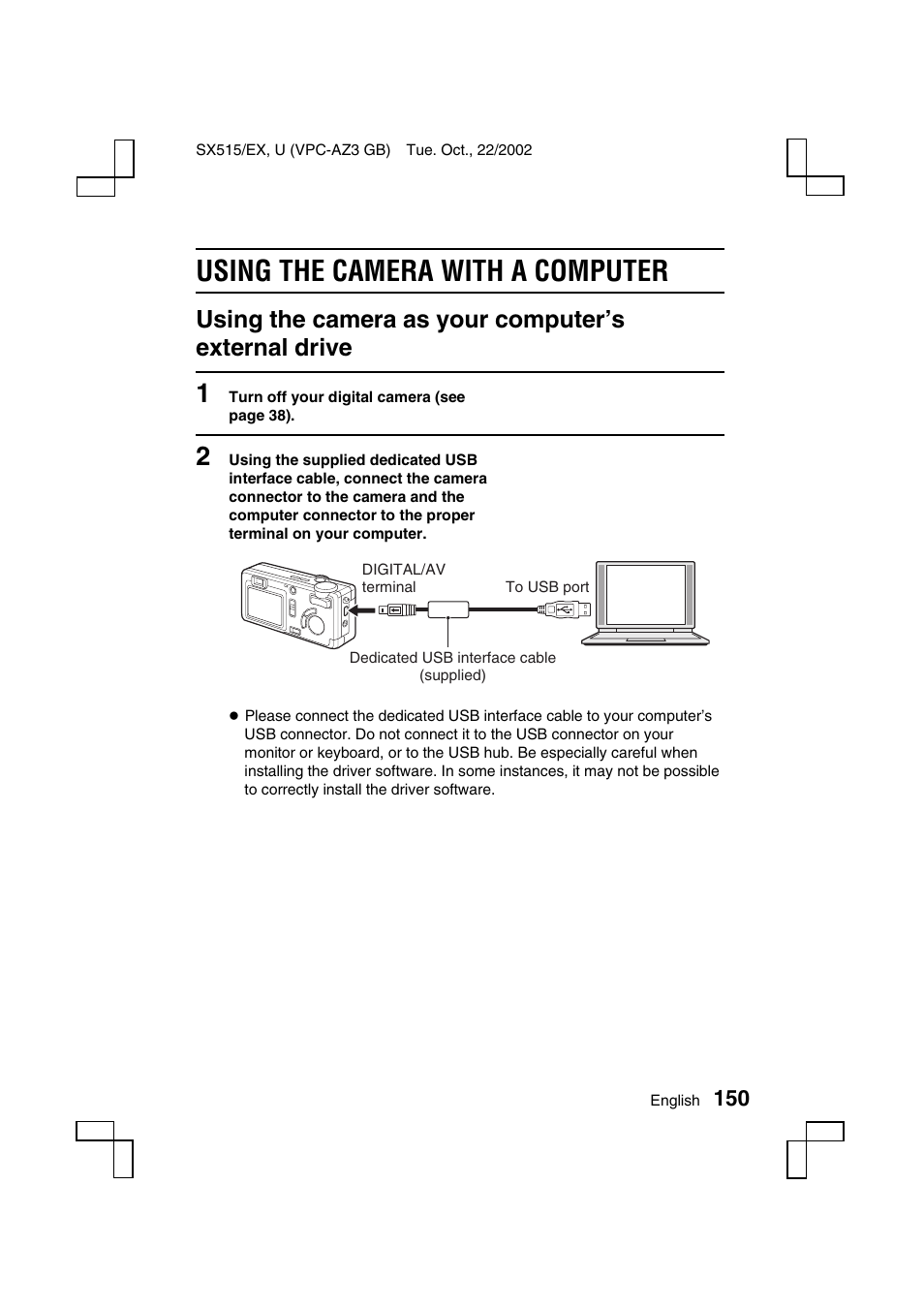 Using the camera with a computer, Using the camera as your computer’s external drive | Sanyo VPC-AZ3 EX User Manual | Page 153 / 207