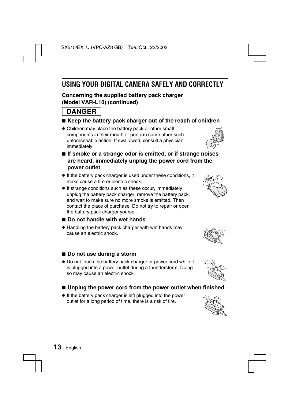 Using your digital camera safely and correctly, Danger | Sanyo VPC-AZ3 EX User Manual | Page 16 / 207