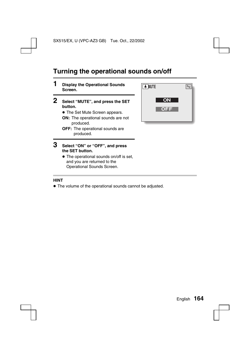 Turning the operational sounds on/off | Sanyo VPC-AZ3 EX User Manual | Page 167 / 207