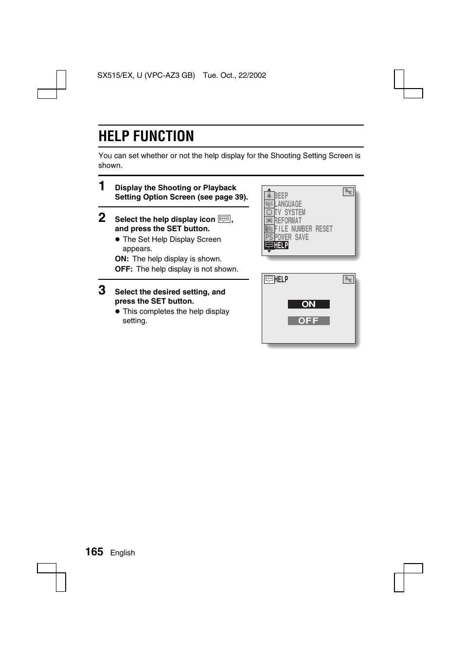 Help function | Sanyo VPC-AZ3 EX User Manual | Page 168 / 207