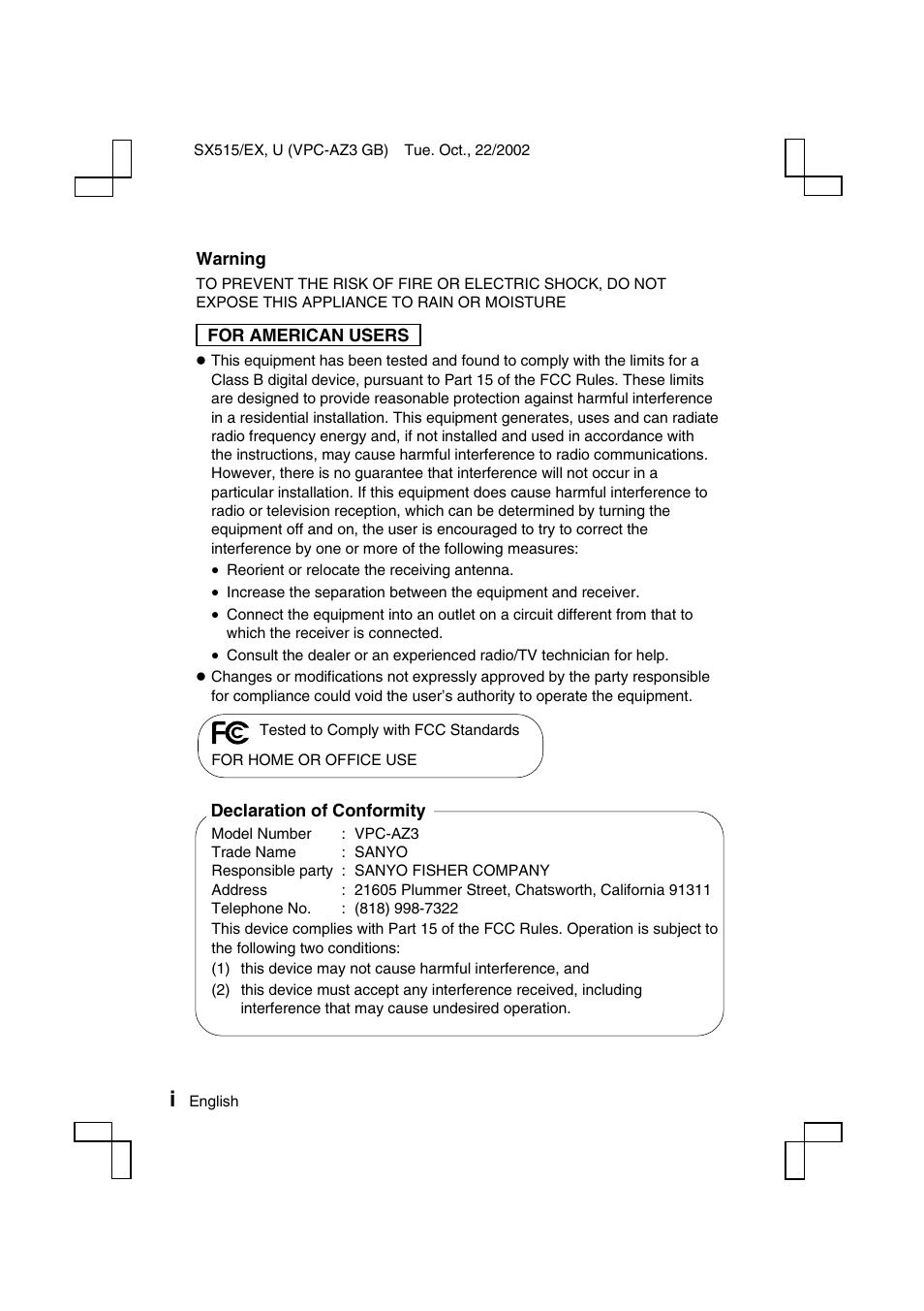 Sanyo VPC-AZ3 EX User Manual | Page 2 / 207