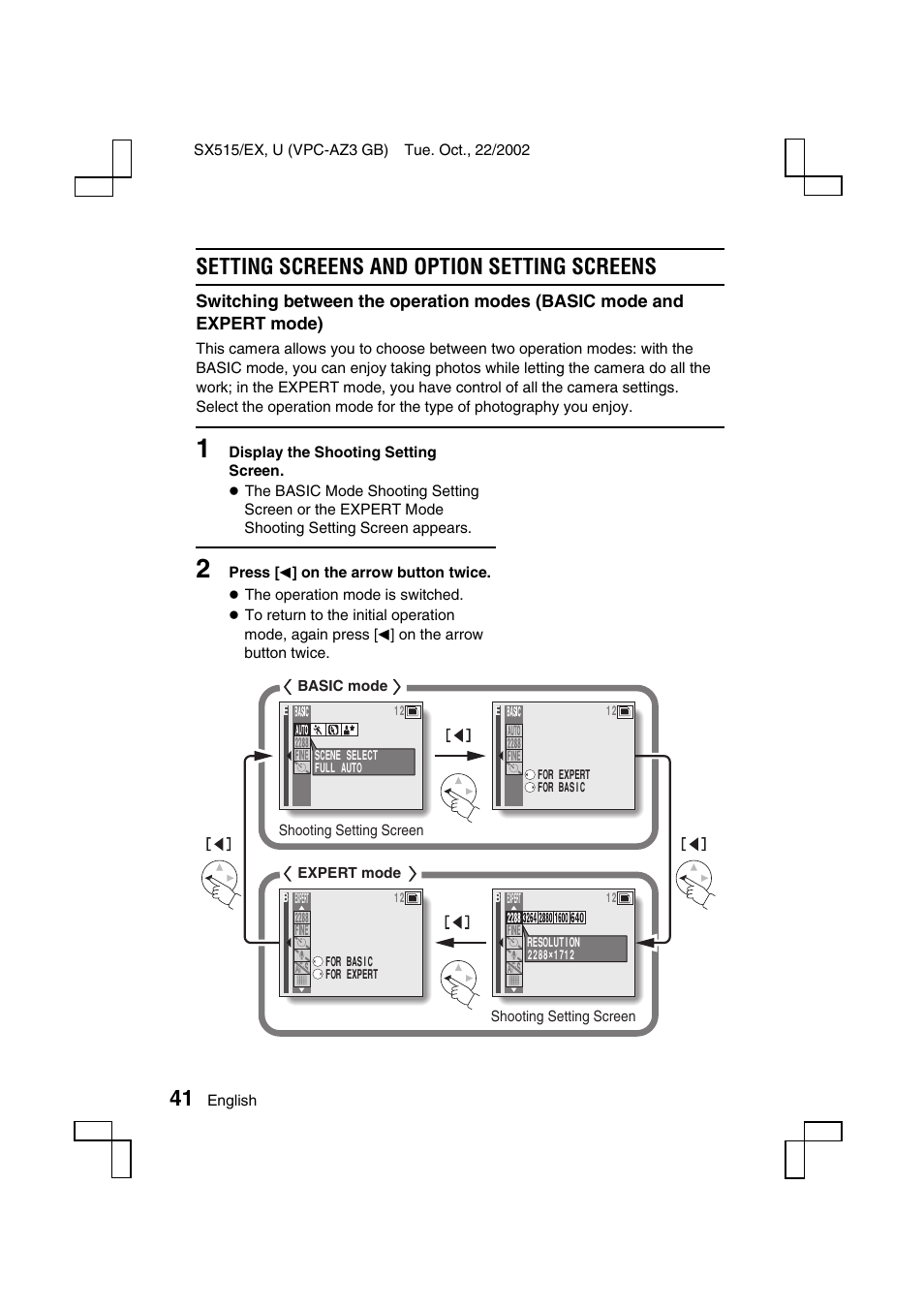 Setting screens and option setting screens | Sanyo VPC-AZ3 EX User Manual | Page 44 / 207