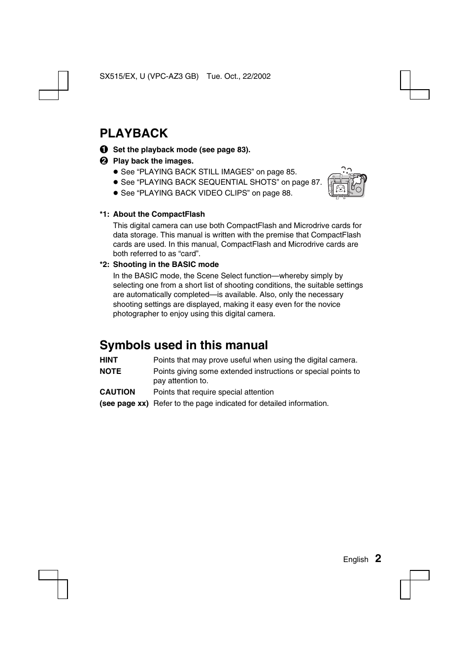 Playback, Symbols used in this manual | Sanyo VPC-AZ3 EX User Manual | Page 5 / 207