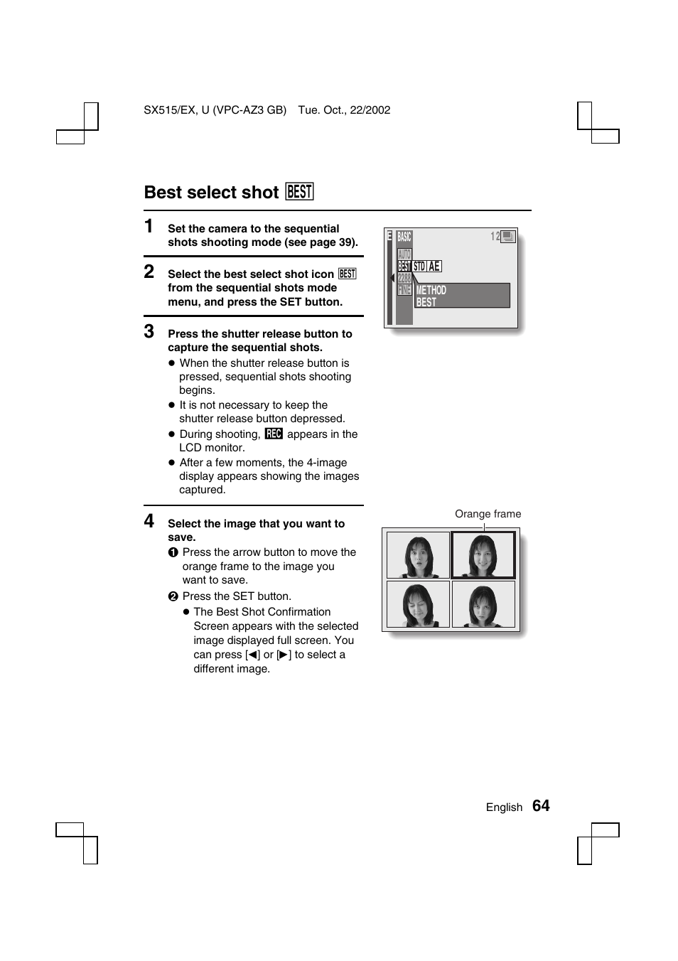 Best select shot ä | Sanyo VPC-AZ3 EX User Manual | Page 67 / 207