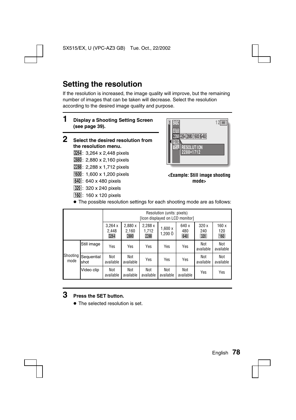 Setting the resolution | Sanyo VPC-AZ3 EX User Manual | Page 81 / 207