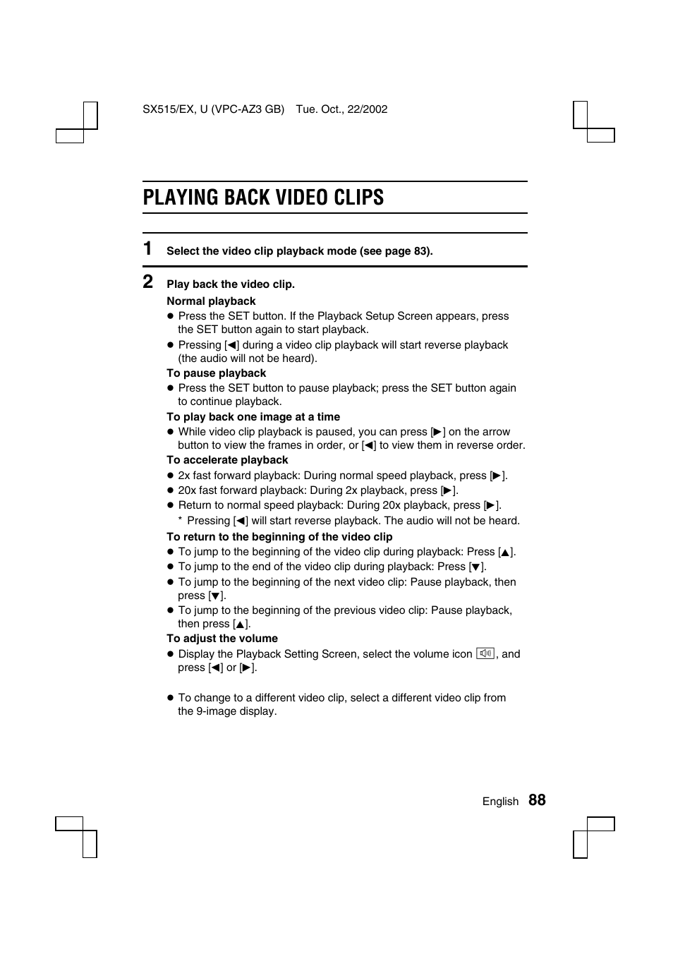 Playing back video clips | Sanyo VPC-AZ3 EX User Manual | Page 91 / 207