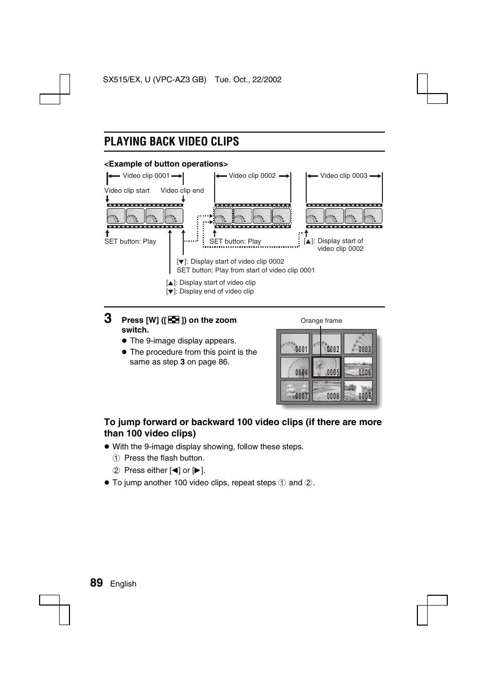 Playing back video clips | Sanyo VPC-AZ3 EX User Manual | Page 92 / 207