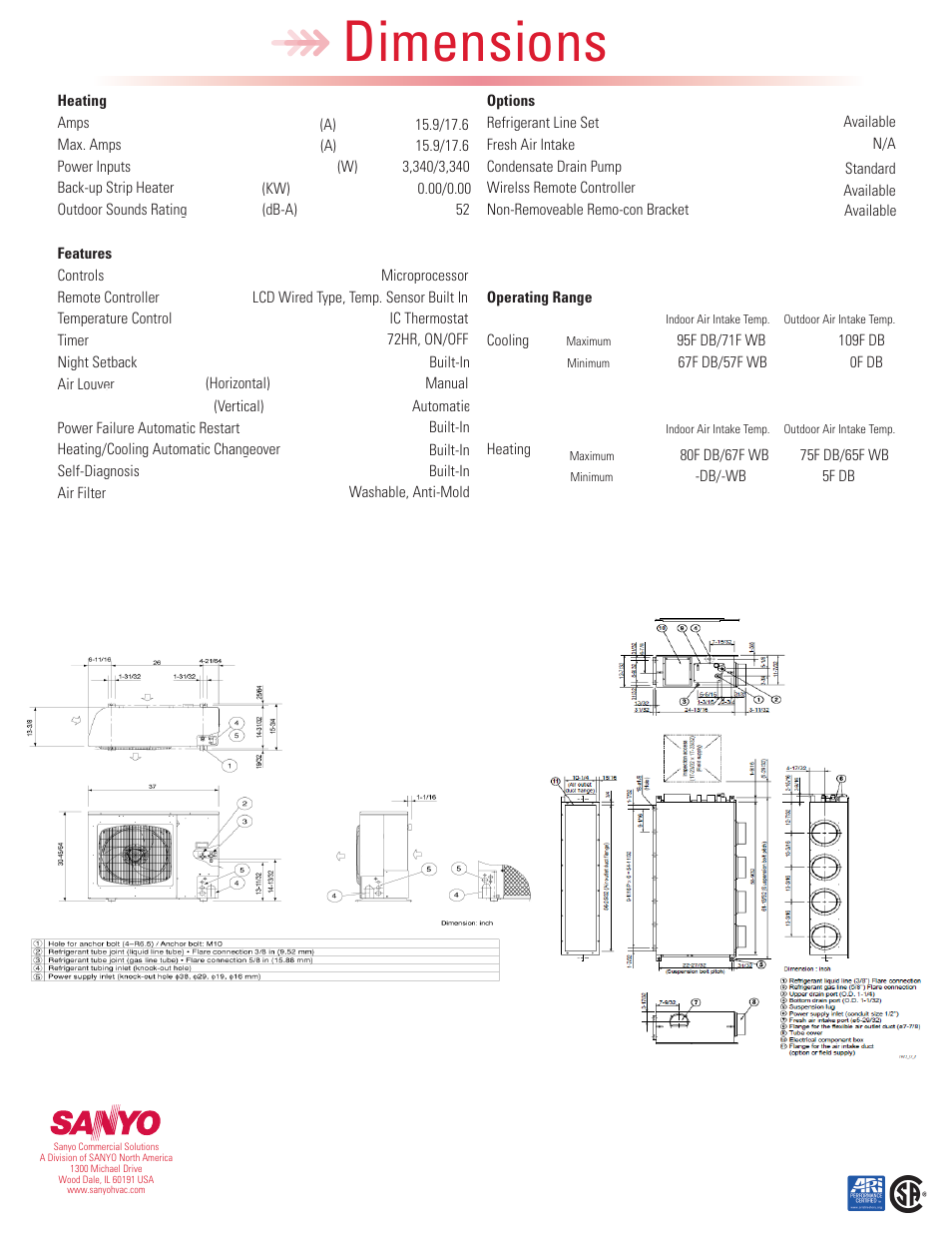 Dimensions | Sanyo 36UHW72R User Manual | Page 2 / 2