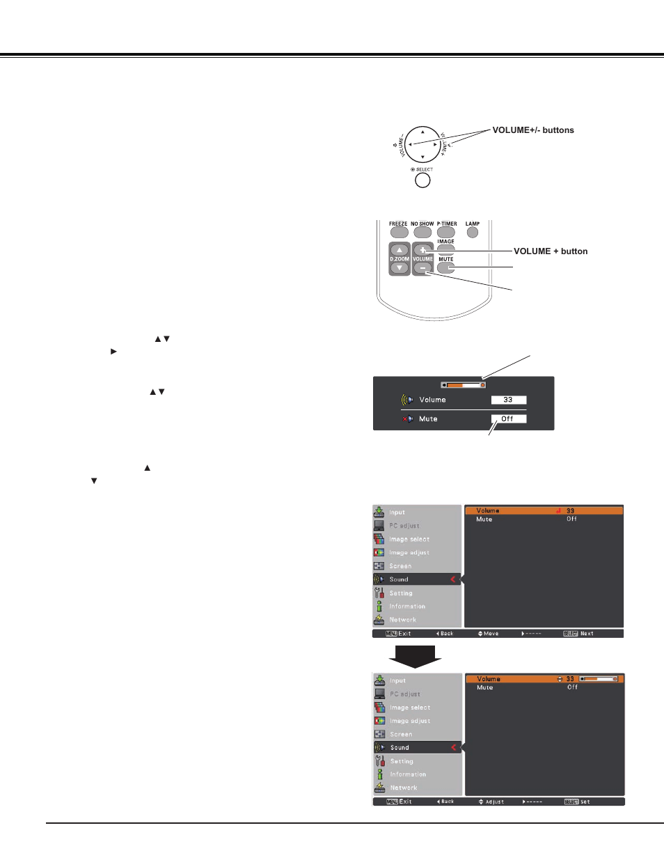 Sound adjustment, Basic operation | Sanyo PJ LINK PLC-XU106 User Manual | Page 26 / 79