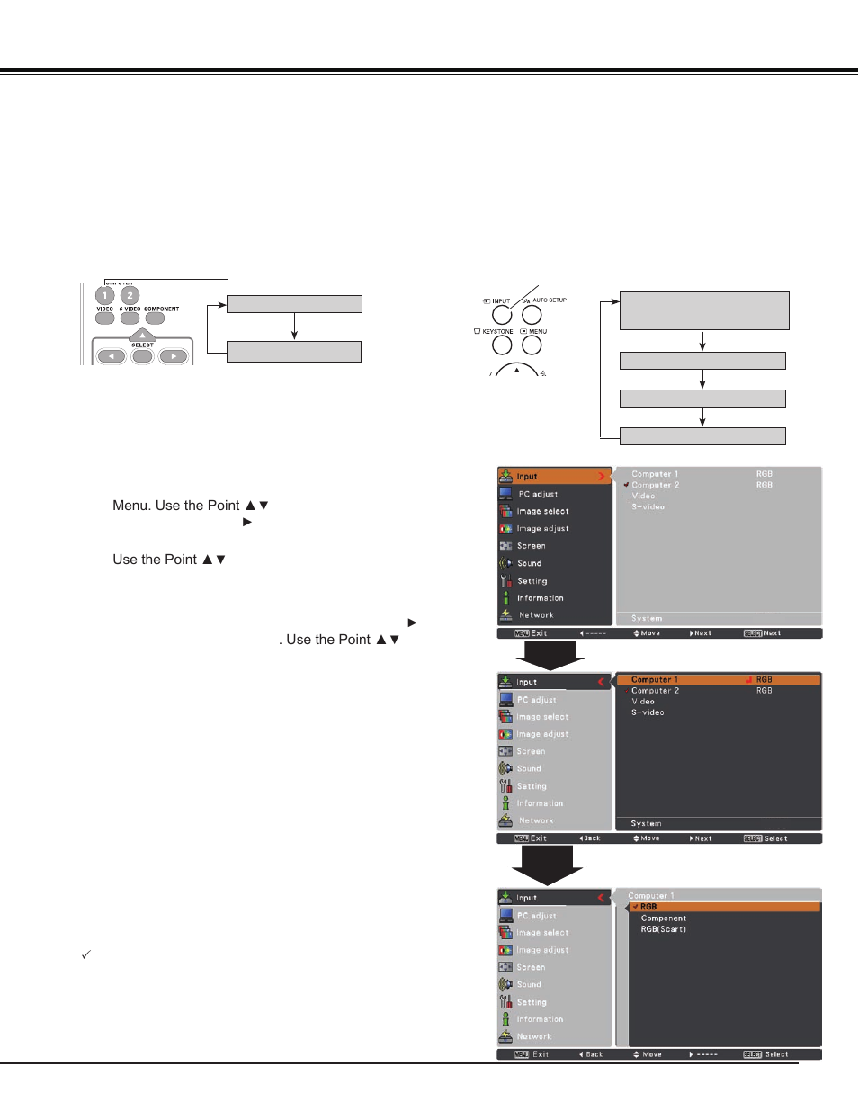 Computer input, Input source selection (computer 1: rgb) | Sanyo PJ LINK PLC-XU106 User Manual | Page 29 / 79