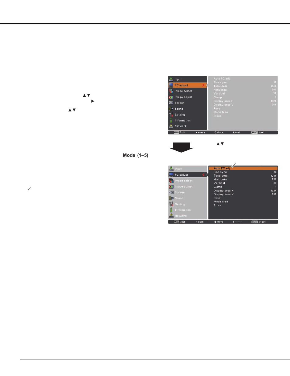 Auto pc adjustment, Computer input | Sanyo PJ LINK PLC-XU106 User Manual | Page 32 / 79